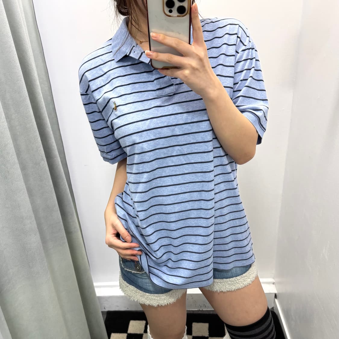 폴로 블루 스트라이프 커스텀 슬림핏 pk 반팔티셔츠 상품이미지2