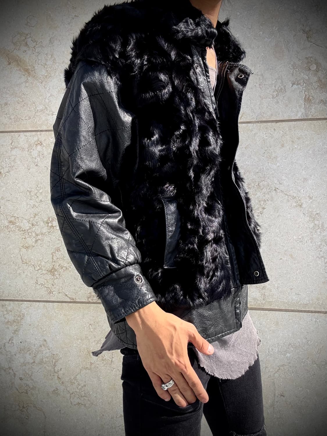 “Vintage” Chic Mood Fur Trimming Leather 상품이미지2
