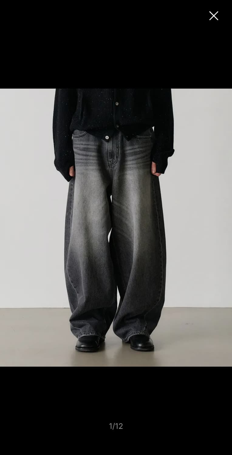 [노운] wide curved denim pants (black) 상품이미지1