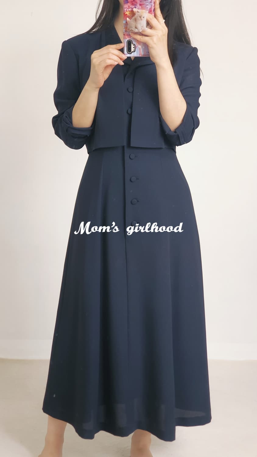 빈티지 네이비 클래식 셋업 원피스 상품이미지5