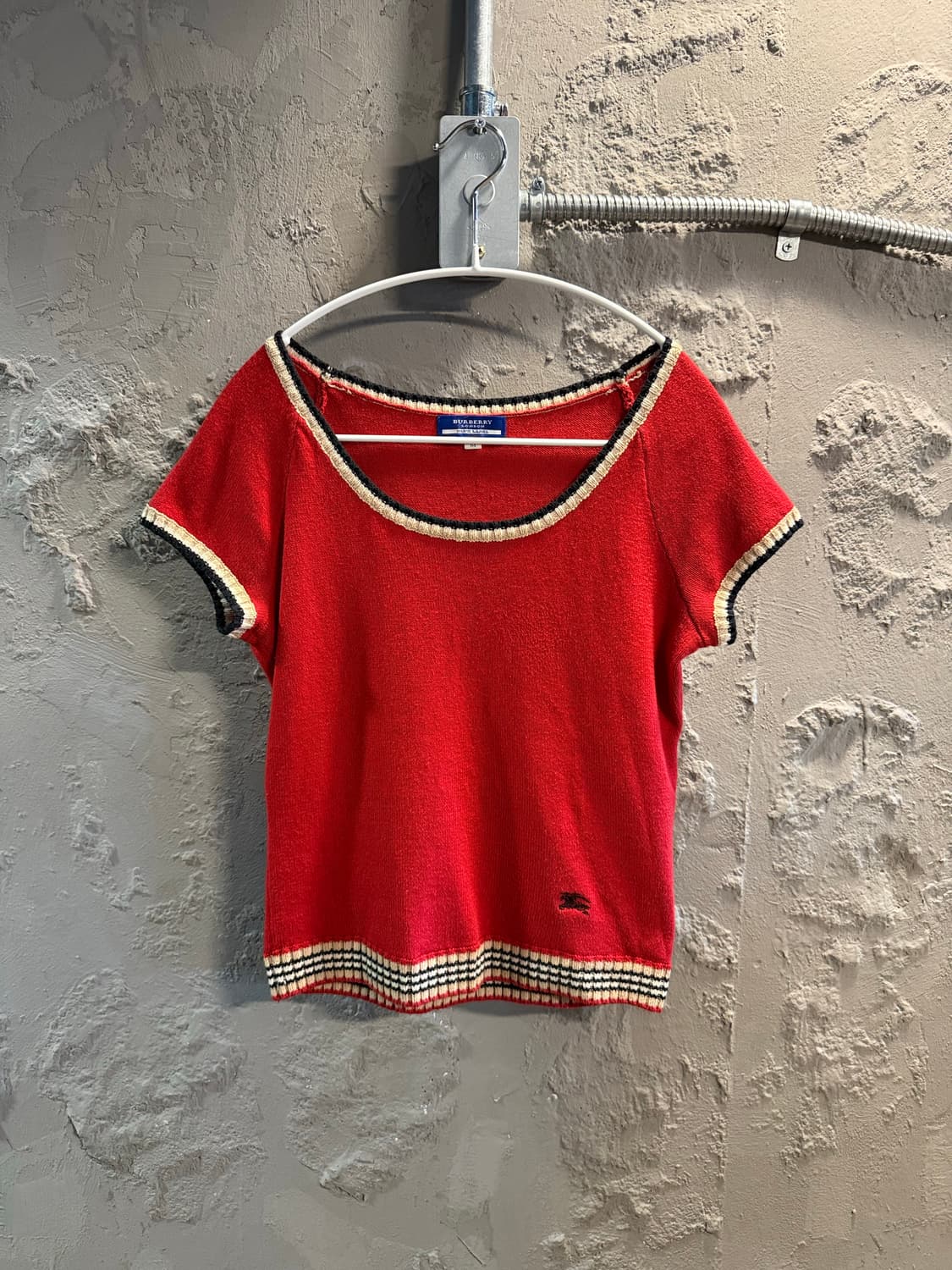 버버리 BURBERRY 블루라벨 니트 반팔 트림 디테일 레드 M 상품이미지1