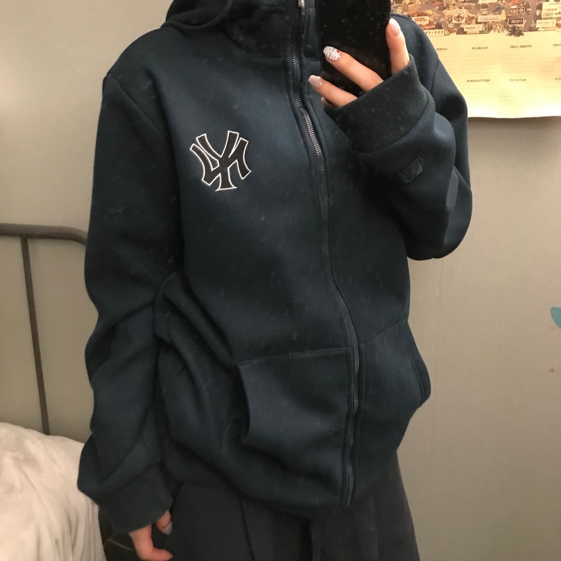 MLB 엠엘비 기모 다크그린 와플 후드집업 상품이미지2