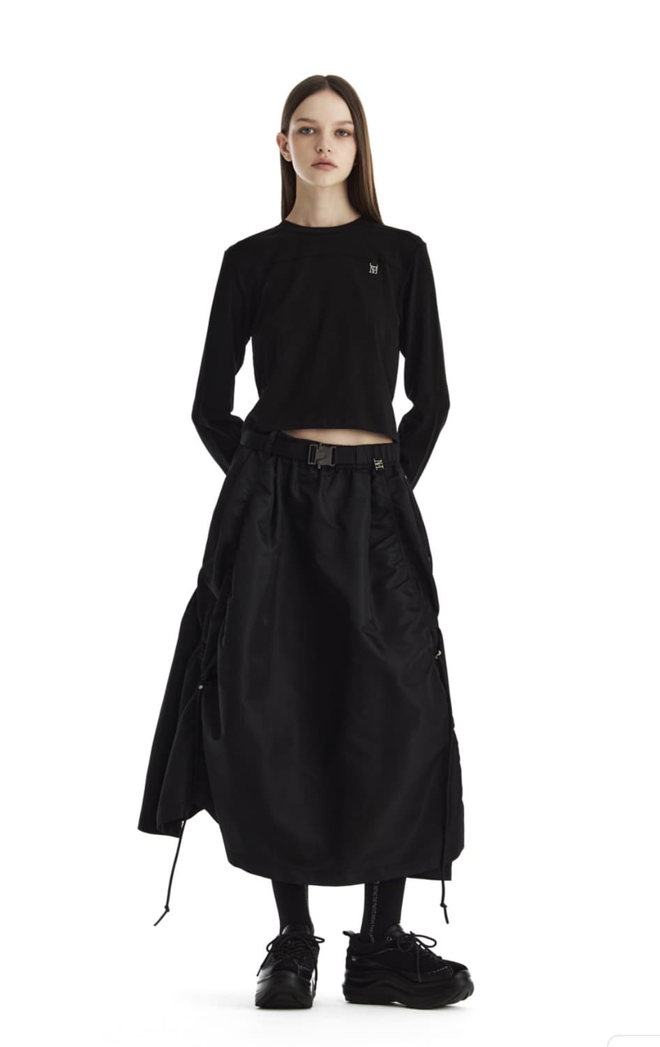 새상품) 트리밍버드 나일론 플레어 셋업 스커트 상품이미지2