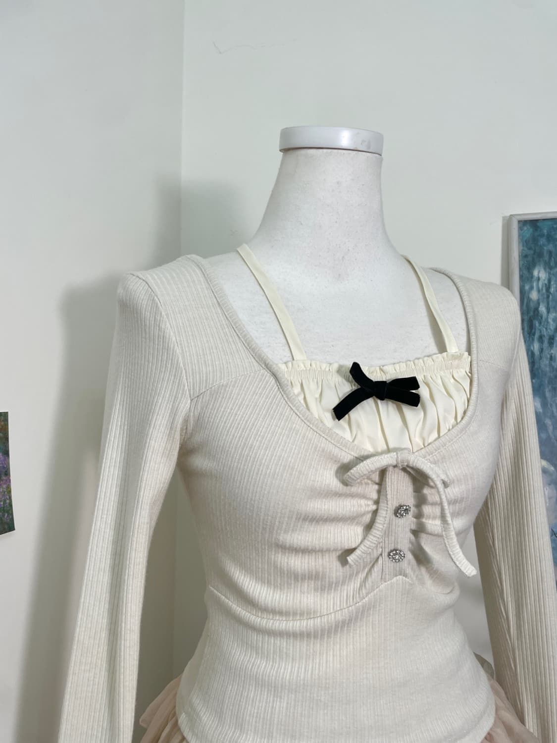 ivory shirring bow point long sleeve kni 상품이미지6