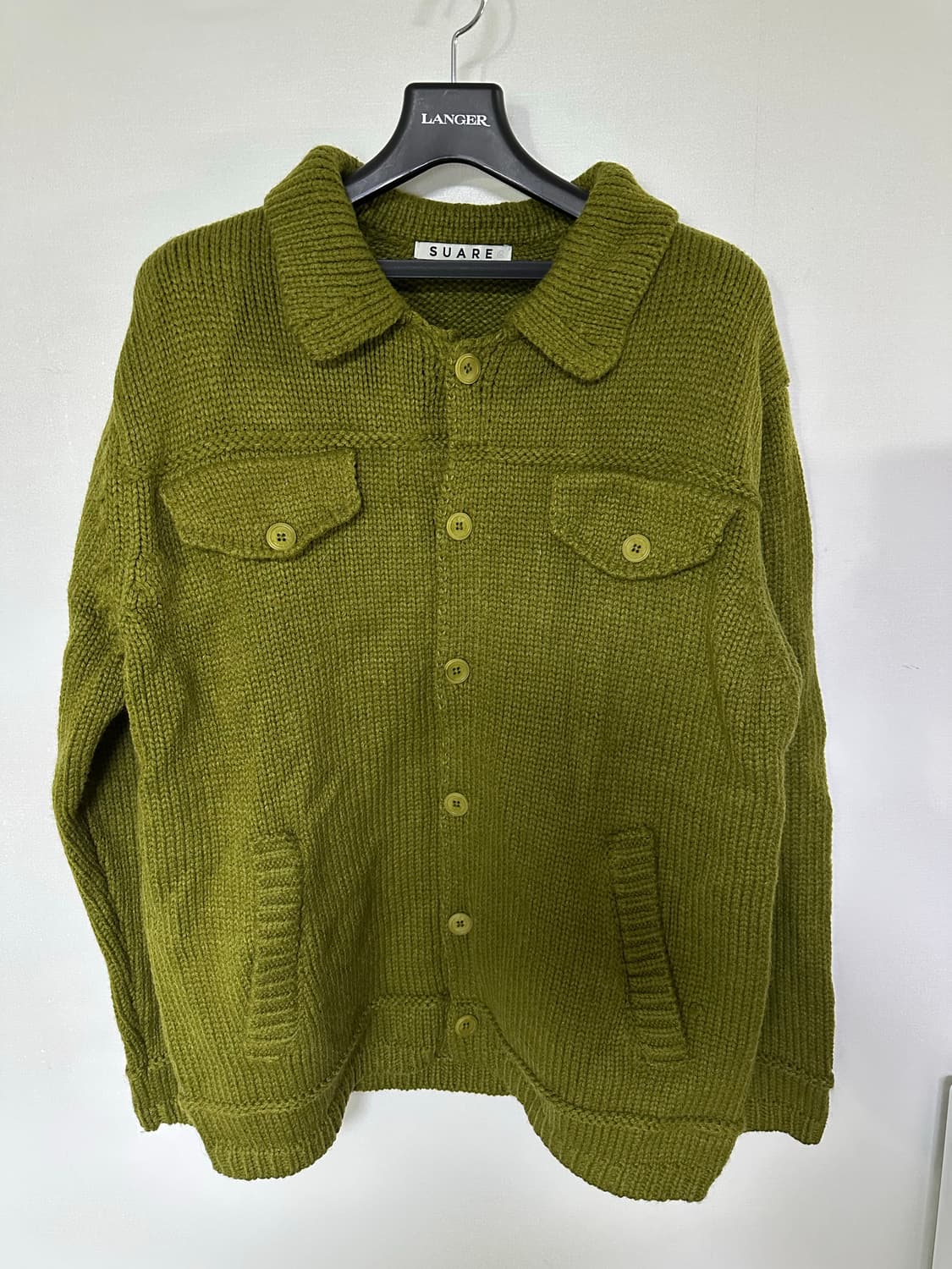 수아레 니트 가디건 카키색 상품이미지1