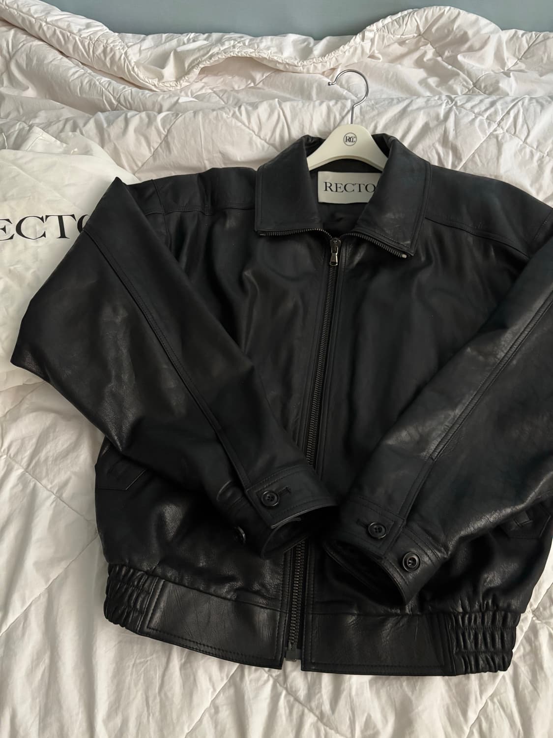 [S] 렉토 빈티지 크랙 이펙트 하이넥 레더 점퍼 상품이미지2