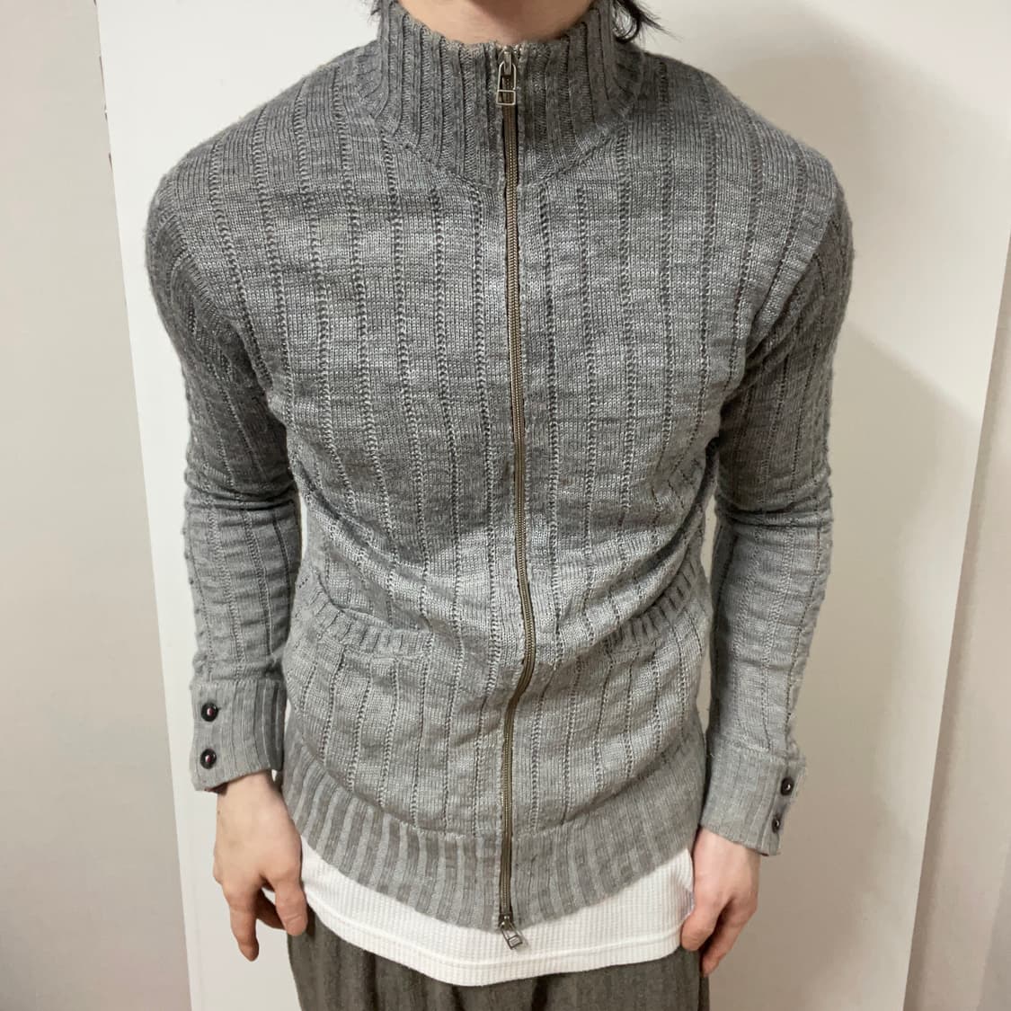 JAPANESE VINTAGE GRAY KNIT ZIP UP 상품이미지1