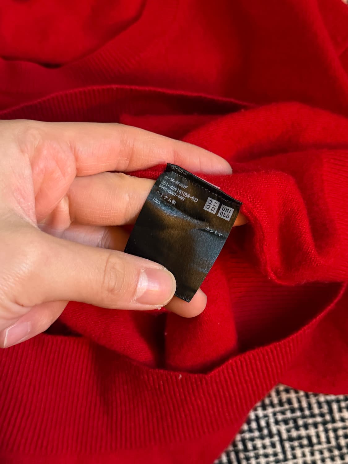 유니클로 캐시미어 라운드넥 니트 L 레드 상품이미지3