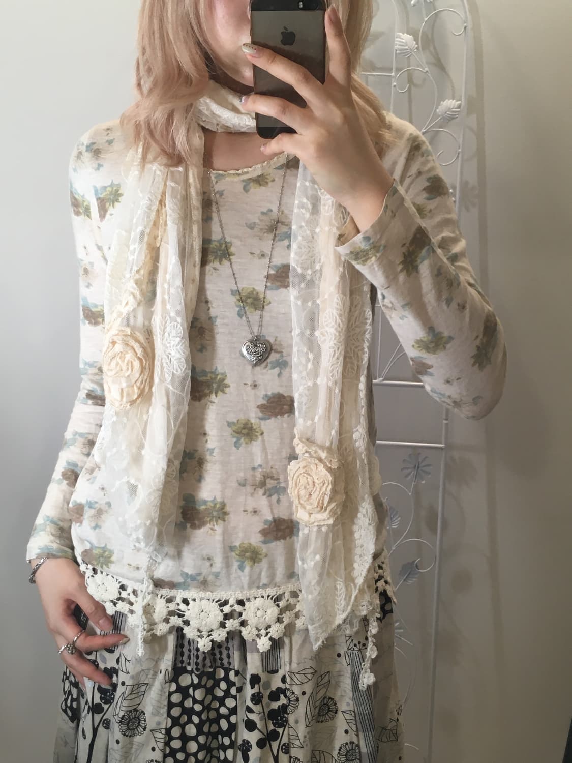 set)floral t+crochet knit ops + muffler 상품이미지6