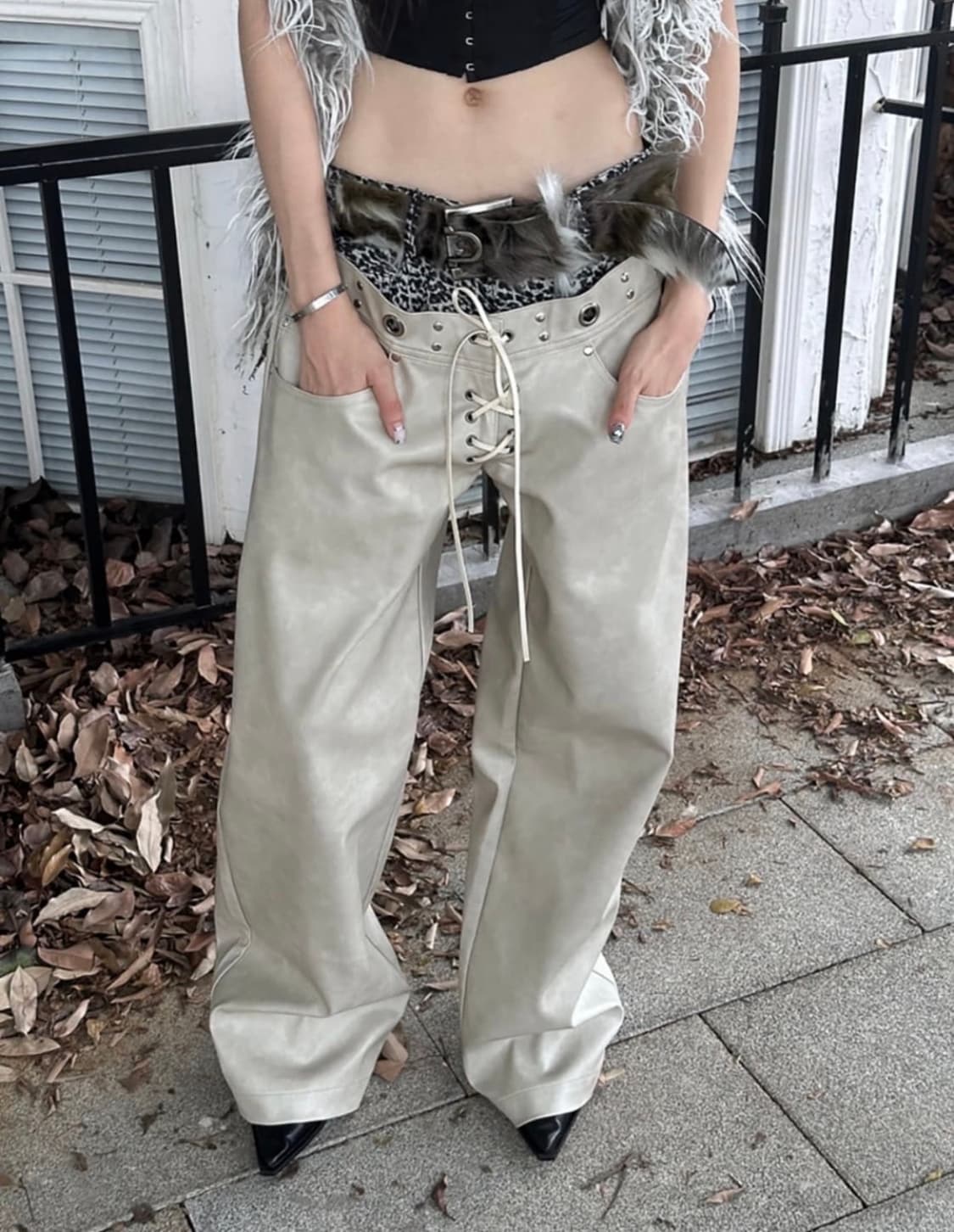 테스트매커니즘 Leopard Layer Punk Leather Pants 상품이미지1