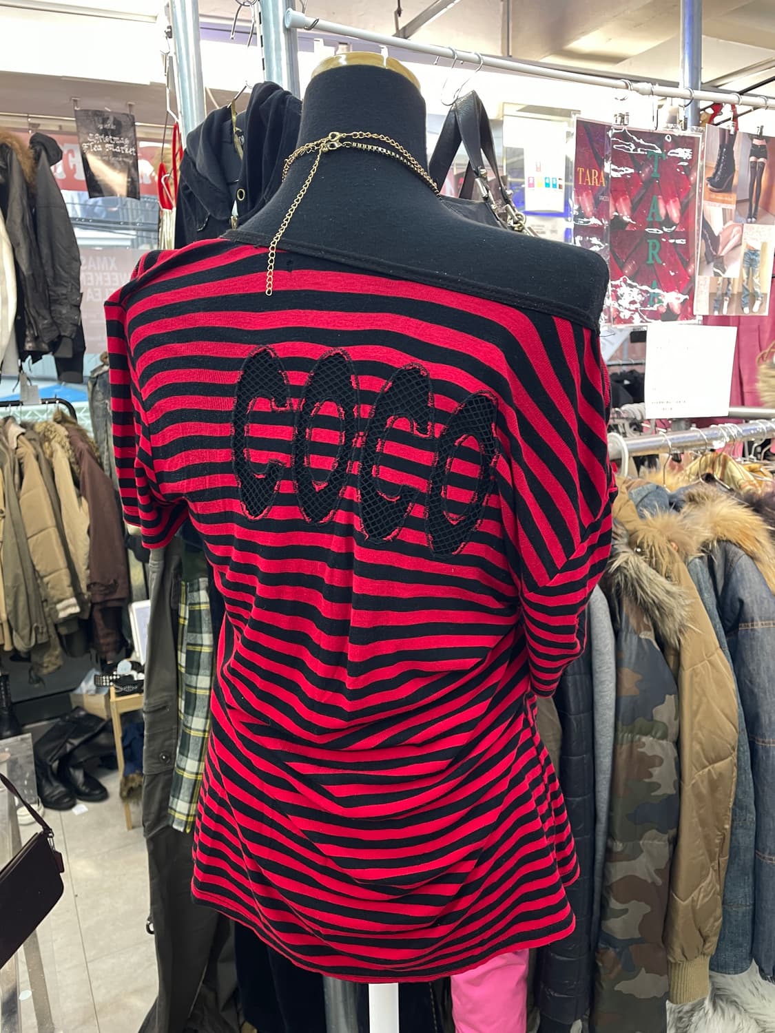 빈티지 펑크 레드 스트라이프 반팔티 상품이미지1