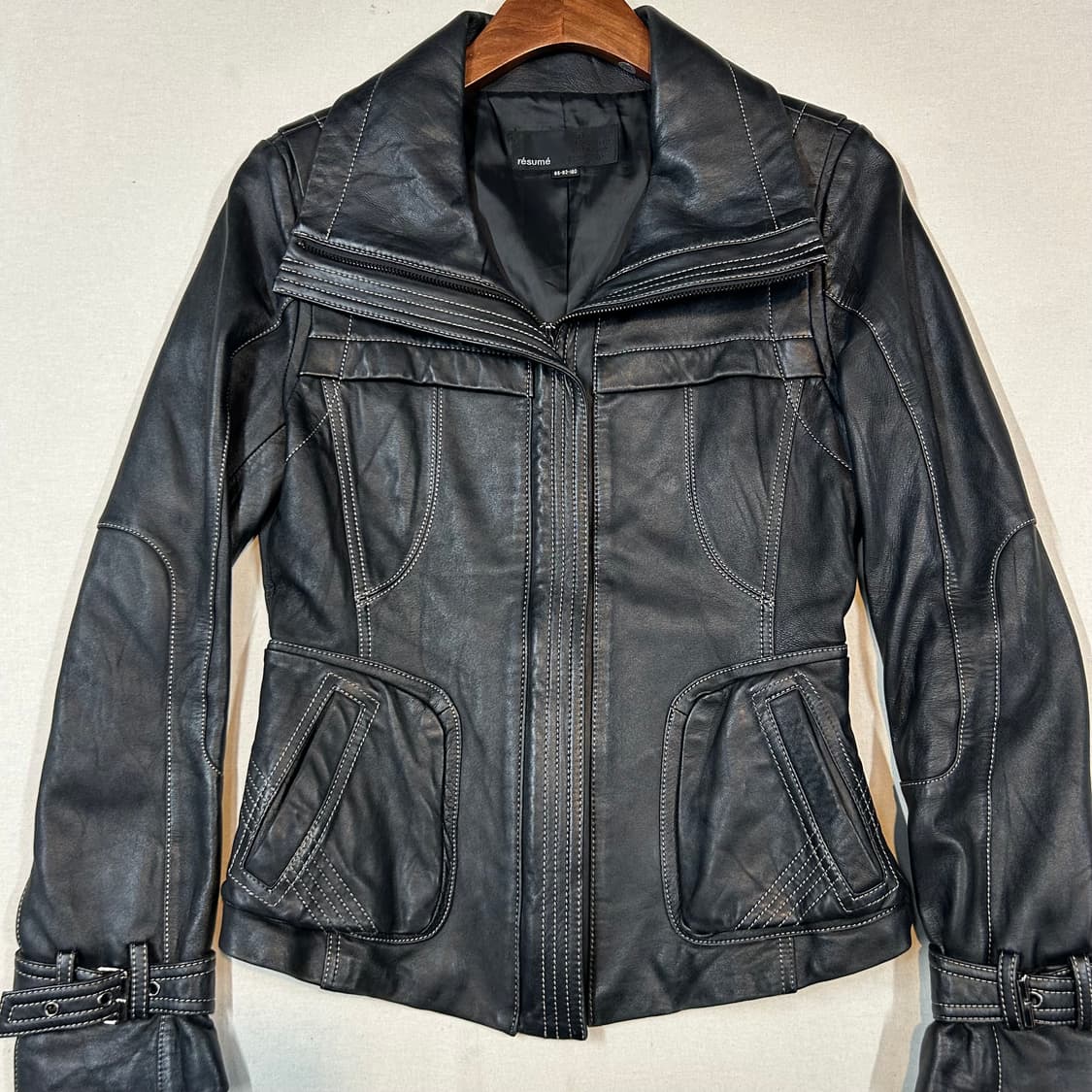 S) 레쥬메 스티치 포인트 벨티드 양가죽 자켓 상품이미지2