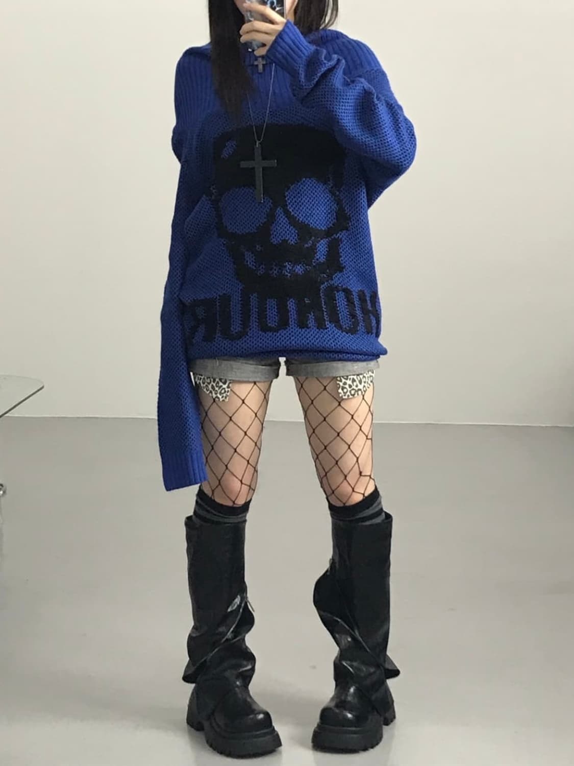 고스트오브할렘 블루 스컬 니트 상품이미지3