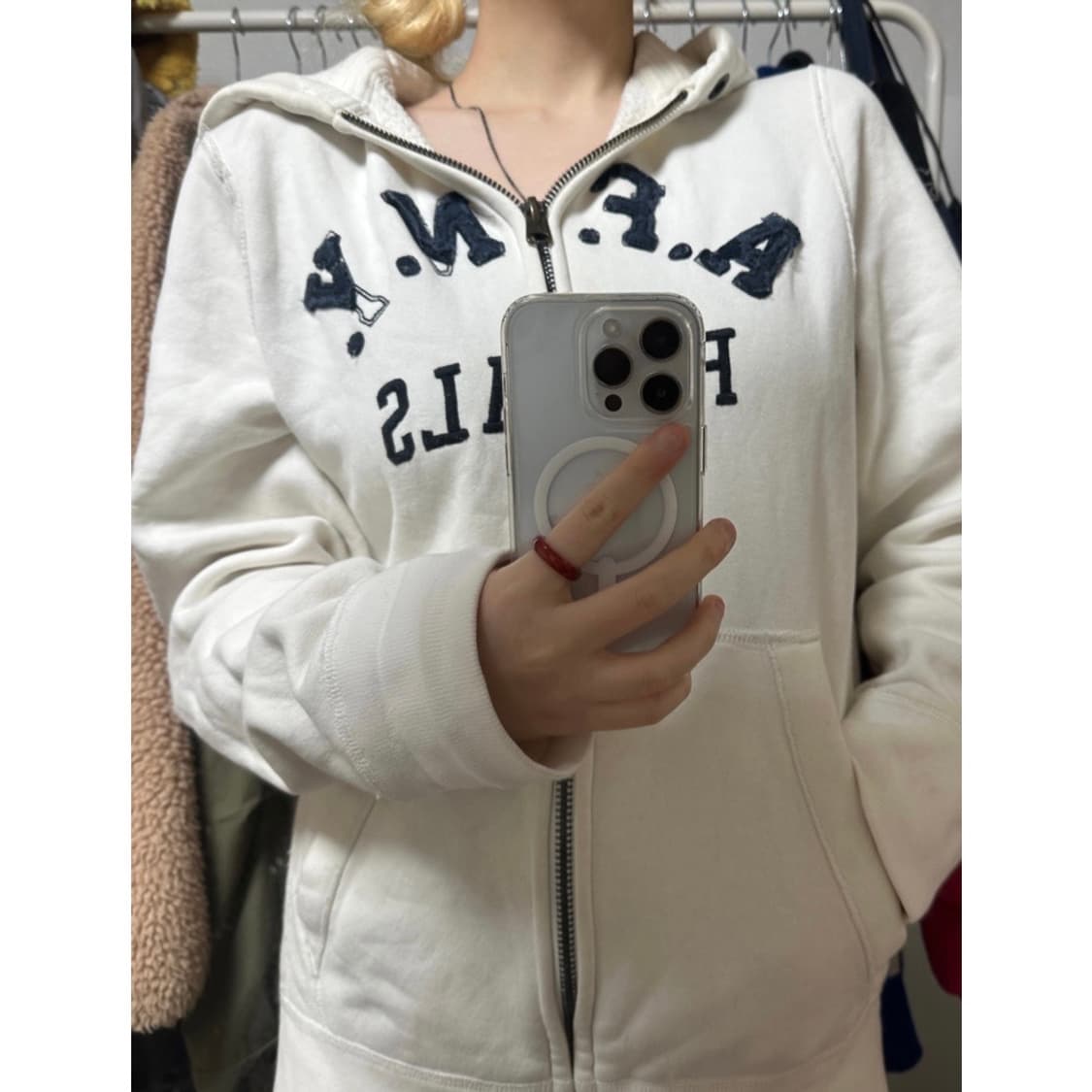 아베크롬비 화이트 슬림핏 후드집업 상품이미지1