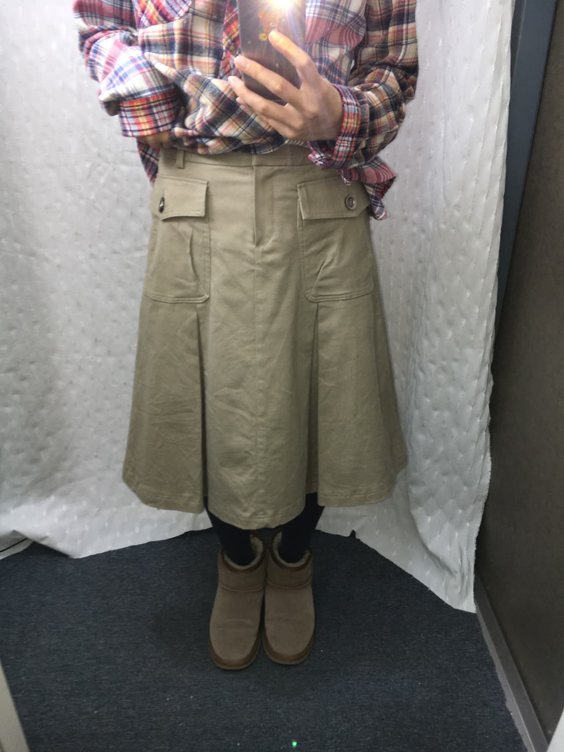 베이지 미디 코튼 스커트 상품이미지4