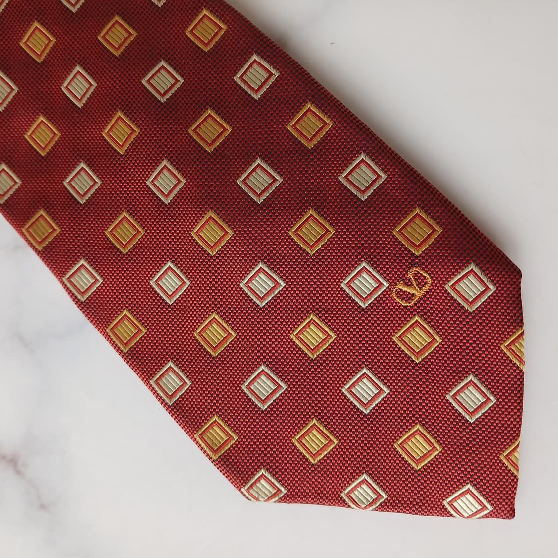 발렌티노 실크 레드 기하 패턴 넥타이 9.5cm A+~A등급 E734 상품이미지6