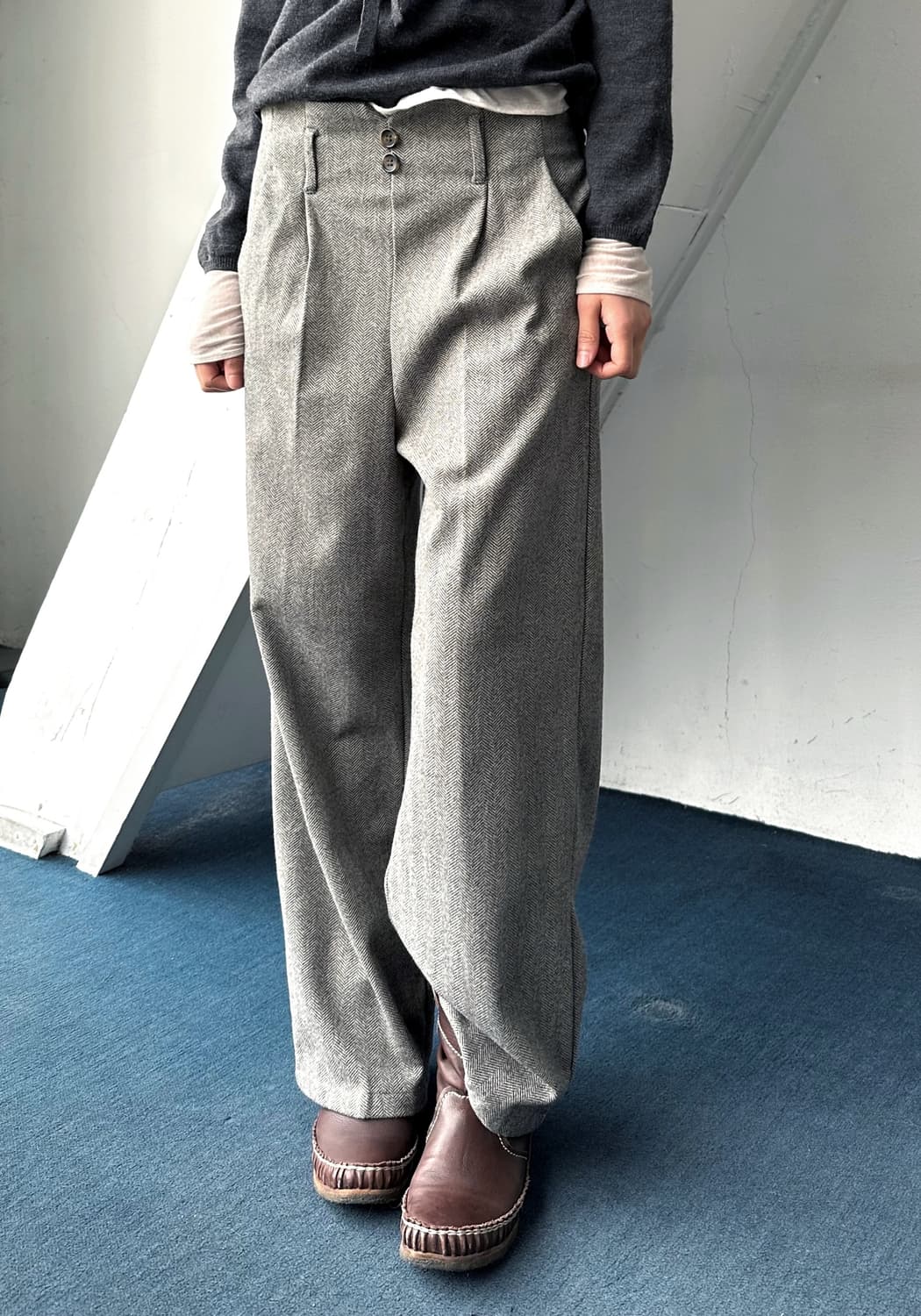 Design pattern banded wide trousers 상품이미지3