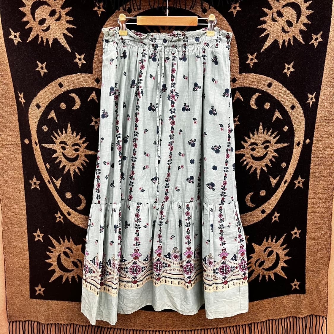 빈티지 레트로 90'S 잔꽃 민트코어 셔링 플레어 롱스커트 K0070 상품이미지3