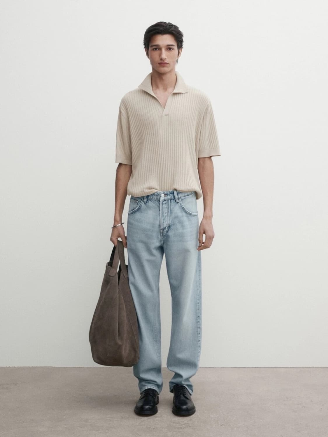 마시모두띠 / 리브드 니트 코튼 & 리넨 블렌드 폴로셔츠 베이지/XL 상품이미지1