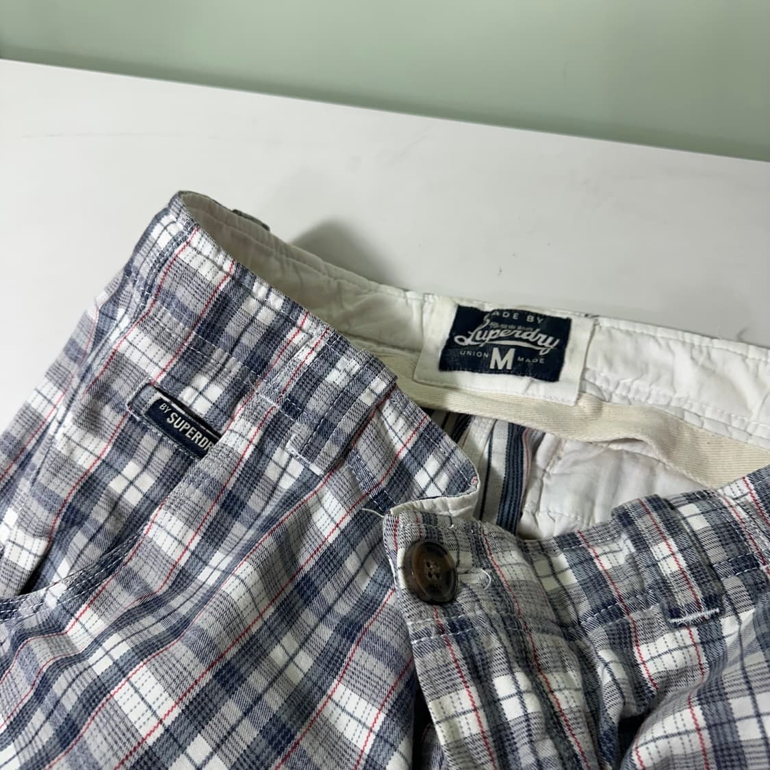M 슈퍼드라이 코튼 버튼플라이 신치백 체크반바지 상품이미지5
