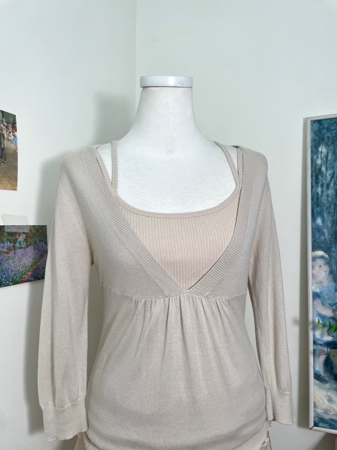 beige inner sleeveless&shirring v-neck k 상품이미지5