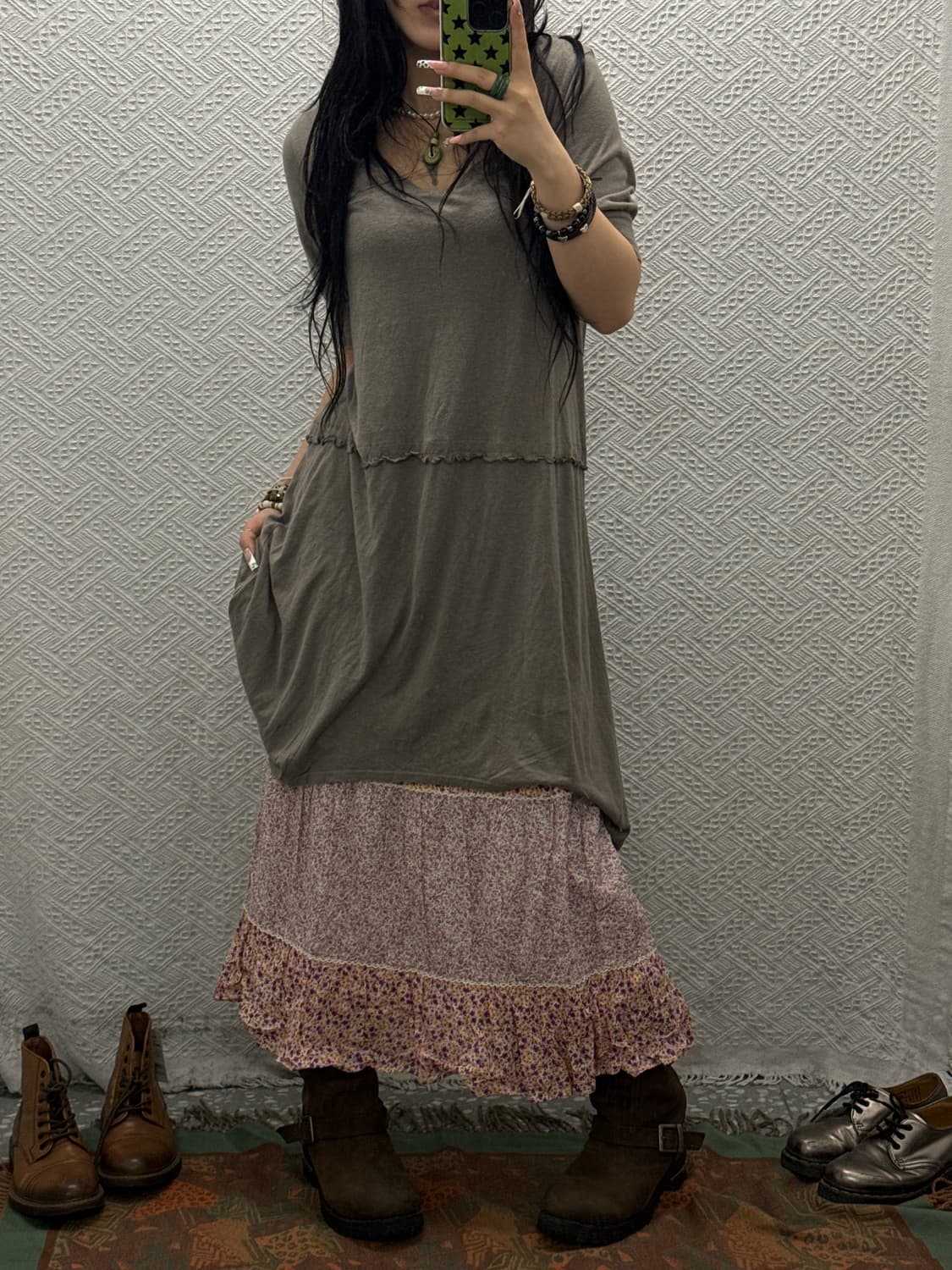 빈티지 모리걸 잔꽃 패치워크 퍼플핑크 플레어 롱스커트 K0140 상품이미지2