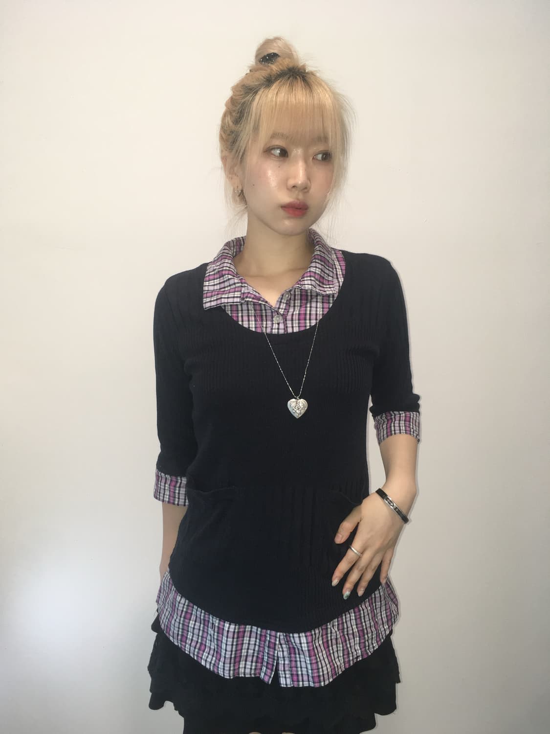 jpn vintage highteen shirts layered knit 상품이미지3