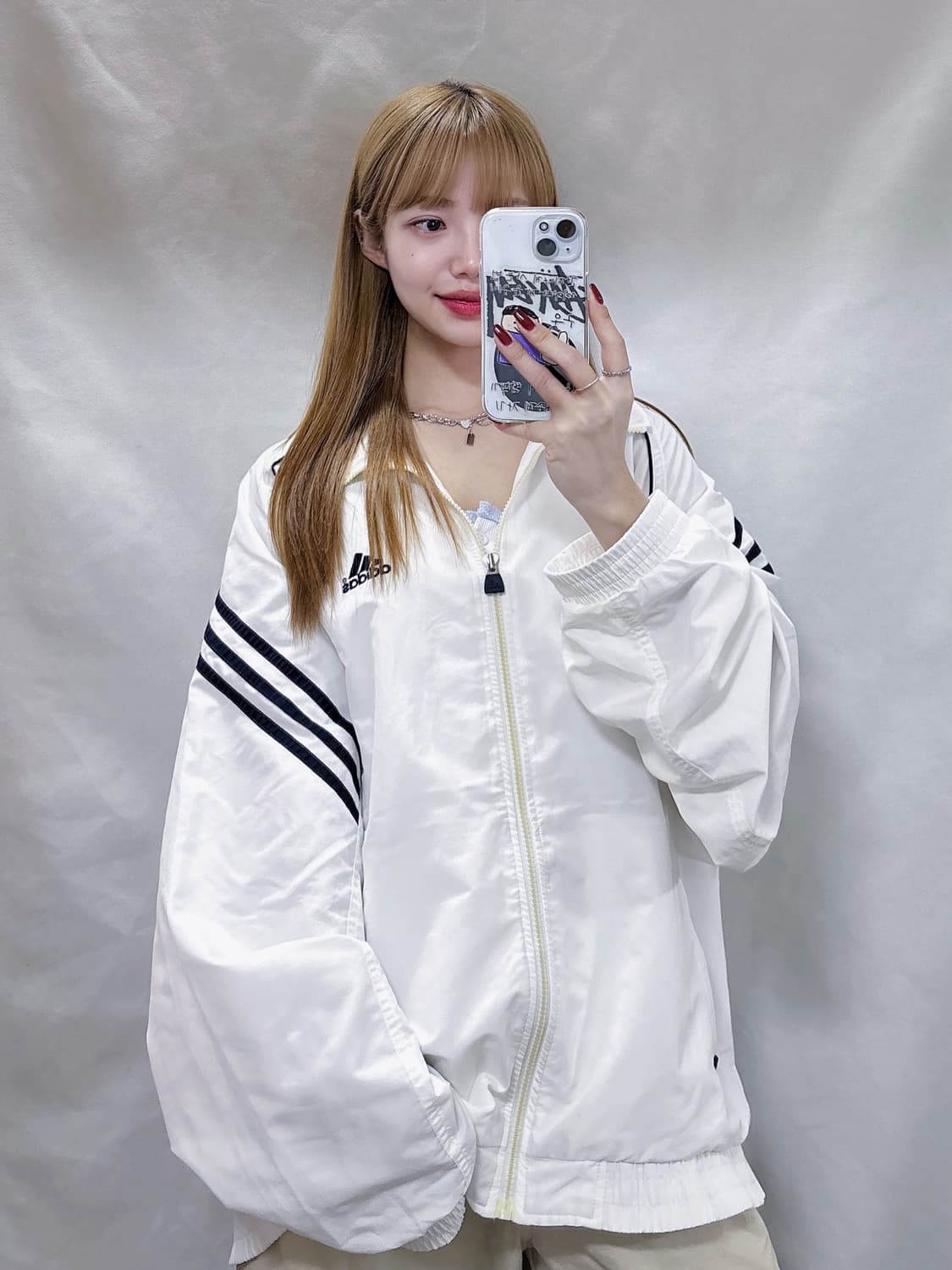 아디다스 90‘s 화이트 오버핏 바람막이  상품이미지1