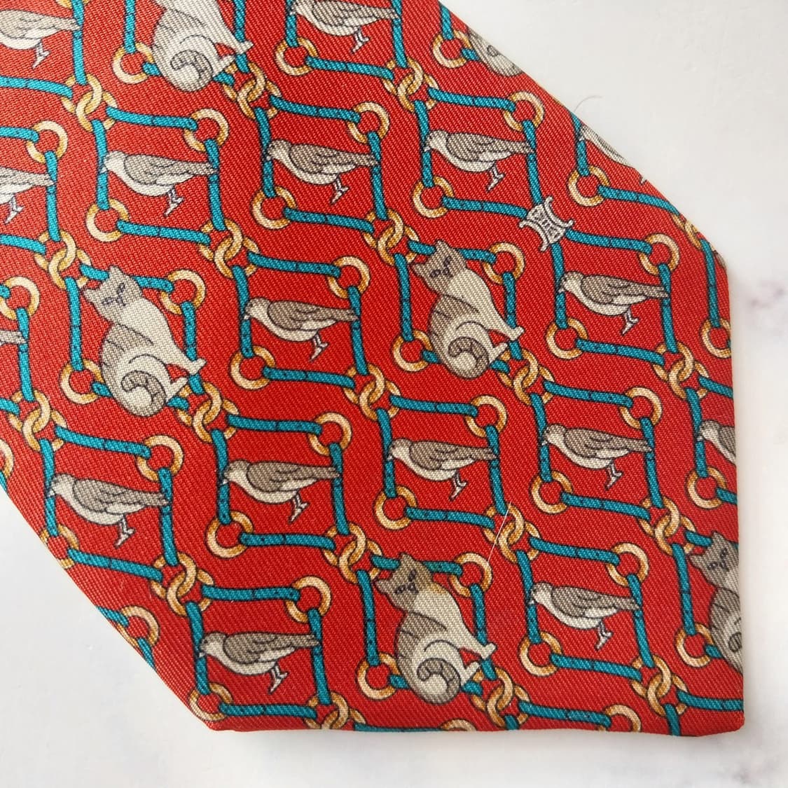 셀린느 실크 다홍 동물 패턴 넥타이 9.5cm A+등급 K1867
 상품이미지9