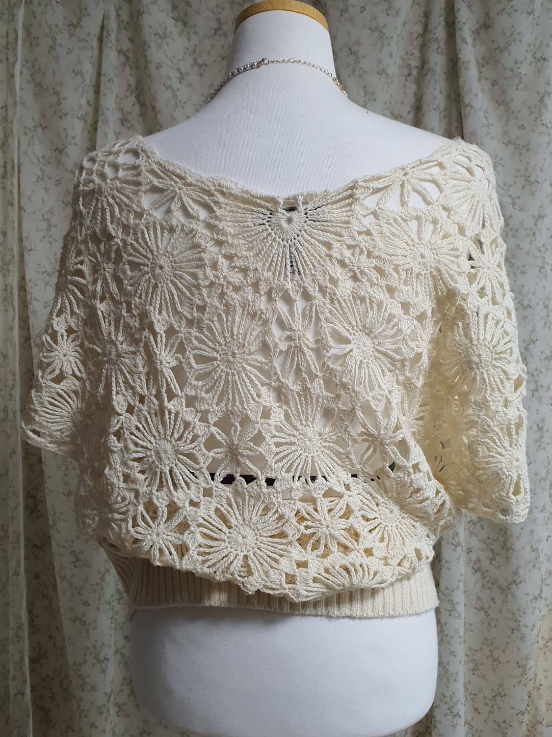 [일본빈티지] 아이보리색 크로셰 뜨개 반팔 셔츠 상품이미지3