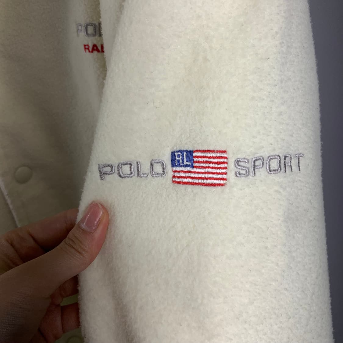 90s 폴로 스포츠 아이보리 후리스 후드집업 점퍼 상품이미지5