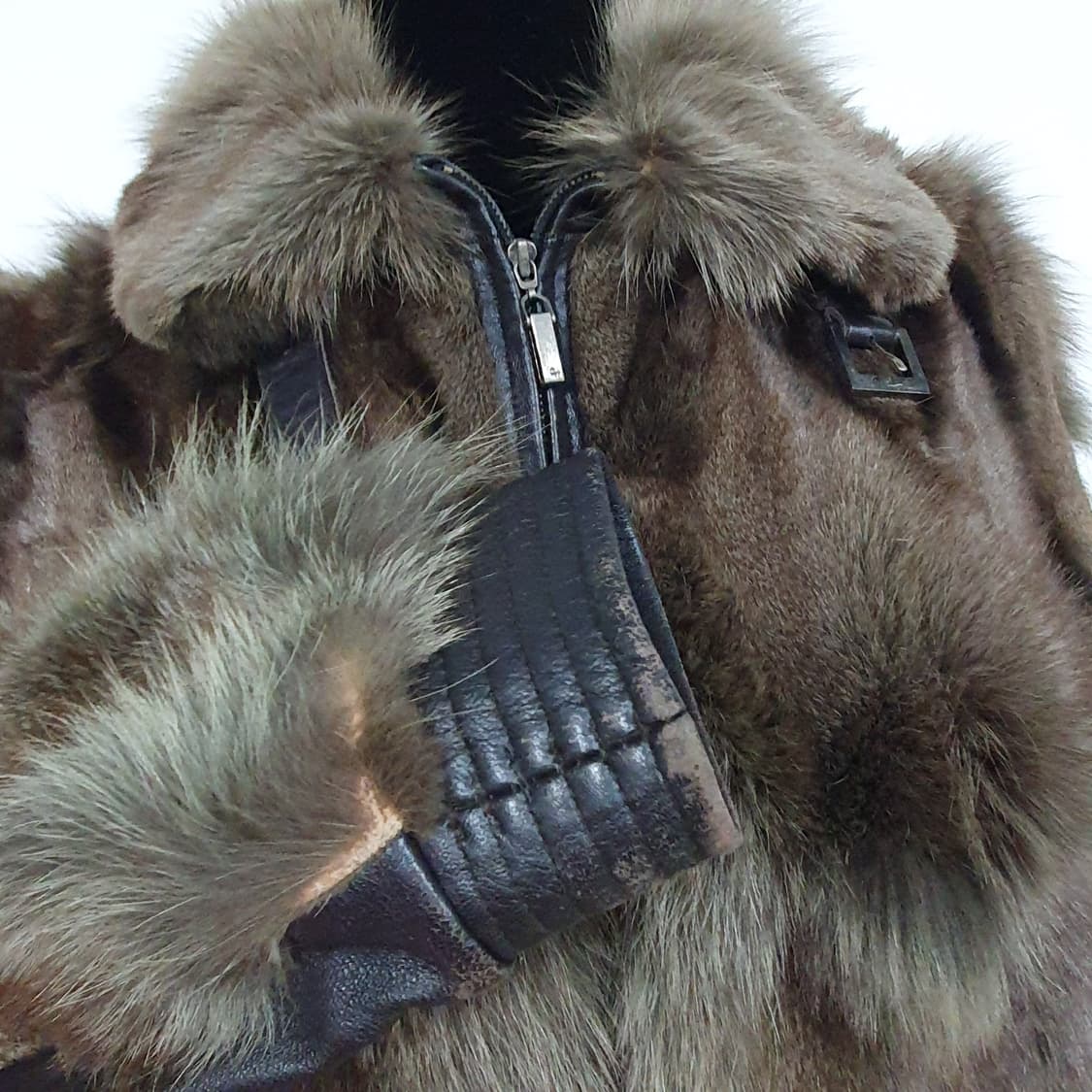 빈티지 y2k 오네갸루 뮤트톤 폭스퍼 램스킨 양가죽 배색 자켓 상품이미지10