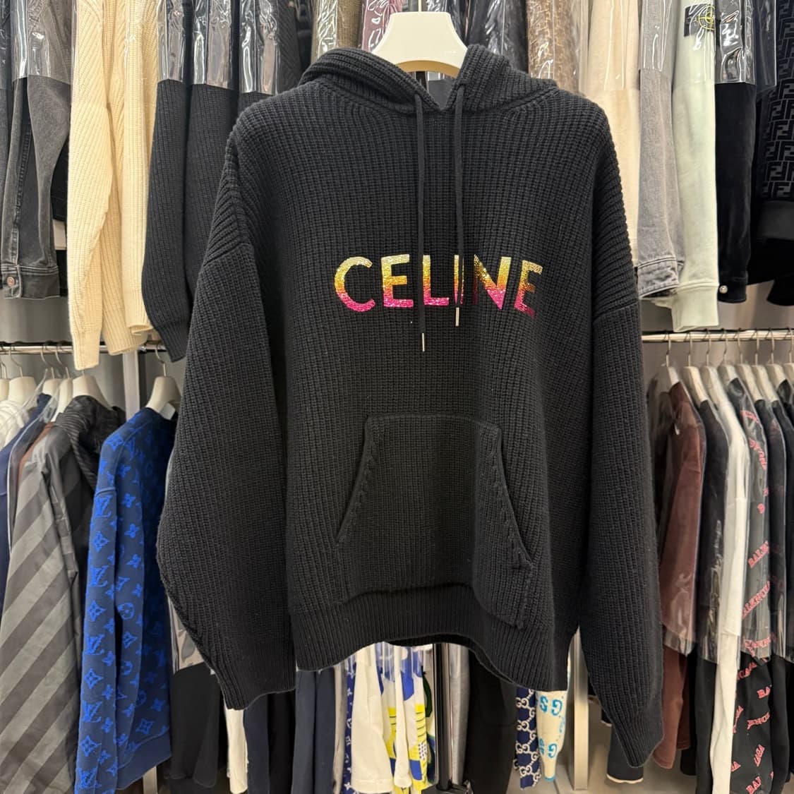 [리오브전포점] 셀린느 리브드 울 로고 니트 후드 상품이미지1