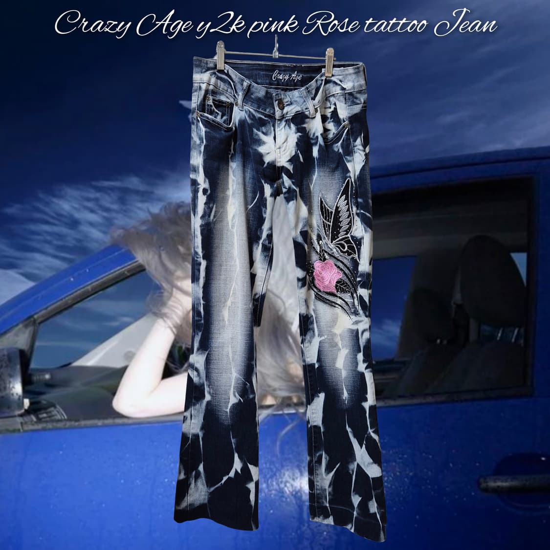 Crazy Age y2k pink Rose tattoo Jean 상품이미지1