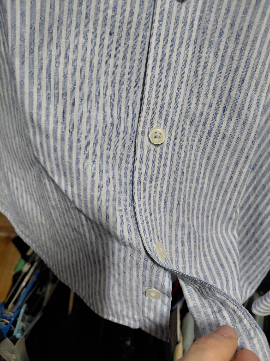 [갤럭시]수젤로 면,마 혼방 블루 도비 스트라이프 셔츠 95 상품이미지5