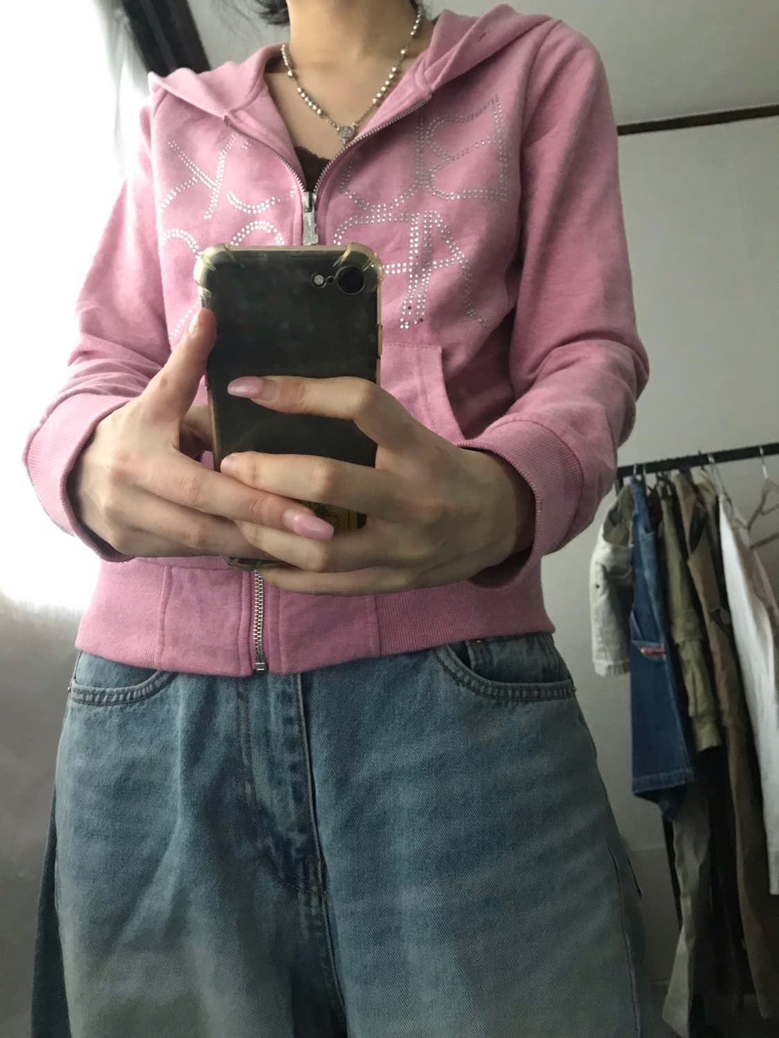 버카루 핑크 큐빅 후드집업 상품이미지2