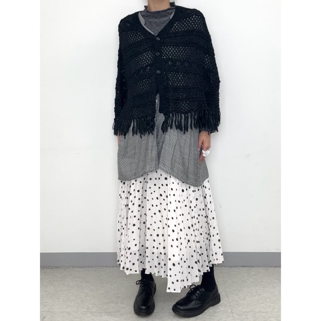 빈티지 화이트 도트 플리츠 스커트 상품이미지6