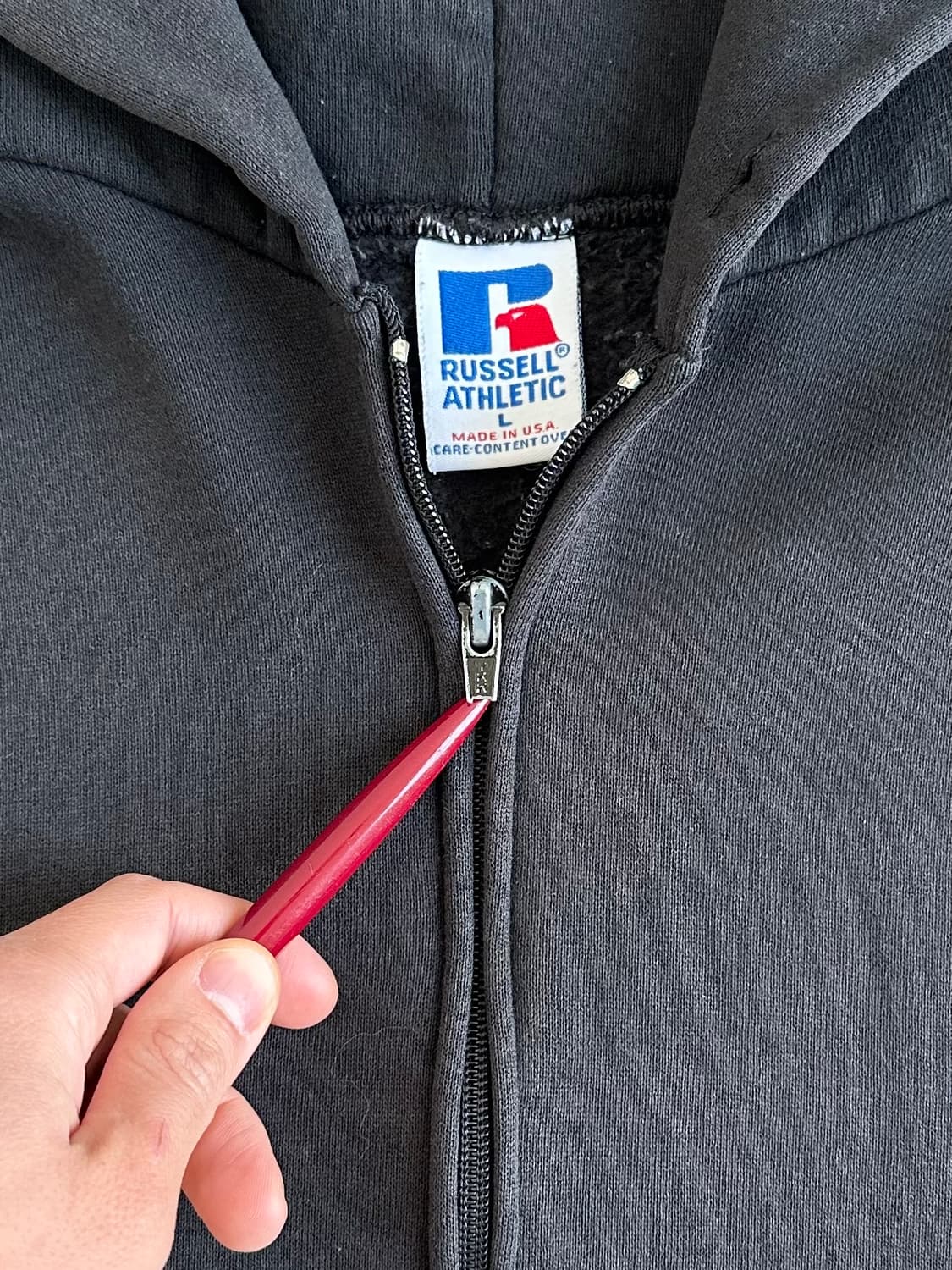 90s 빈티지 러셀 후드집업 블랙 L USA 상품이미지6