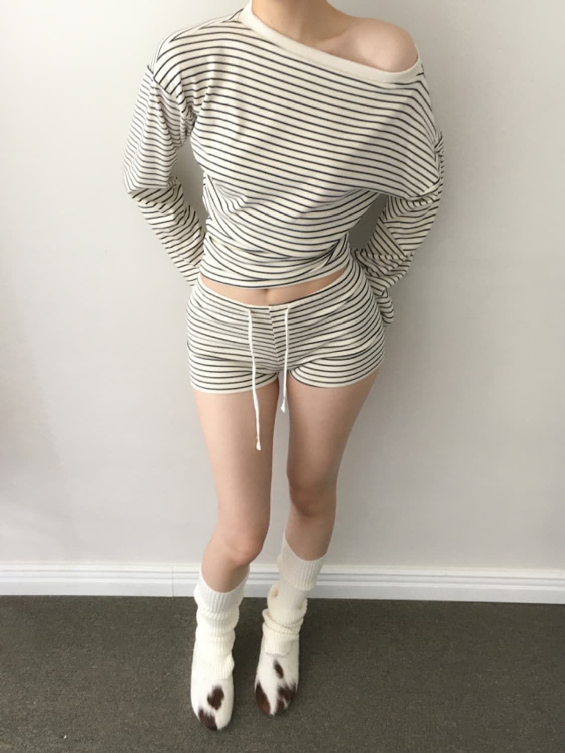 스트라이프 맨투맨 쇼츠 투피스 stripe sweat sweatshirt 상품이미지3