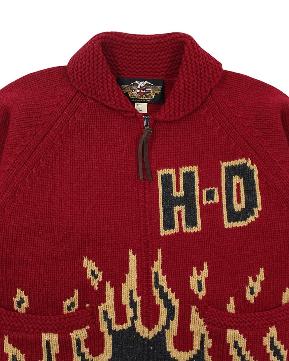 1990s 할리데이비슨 플레임 울 코위찬 집업 스웨터 빈티지 상품이미지4