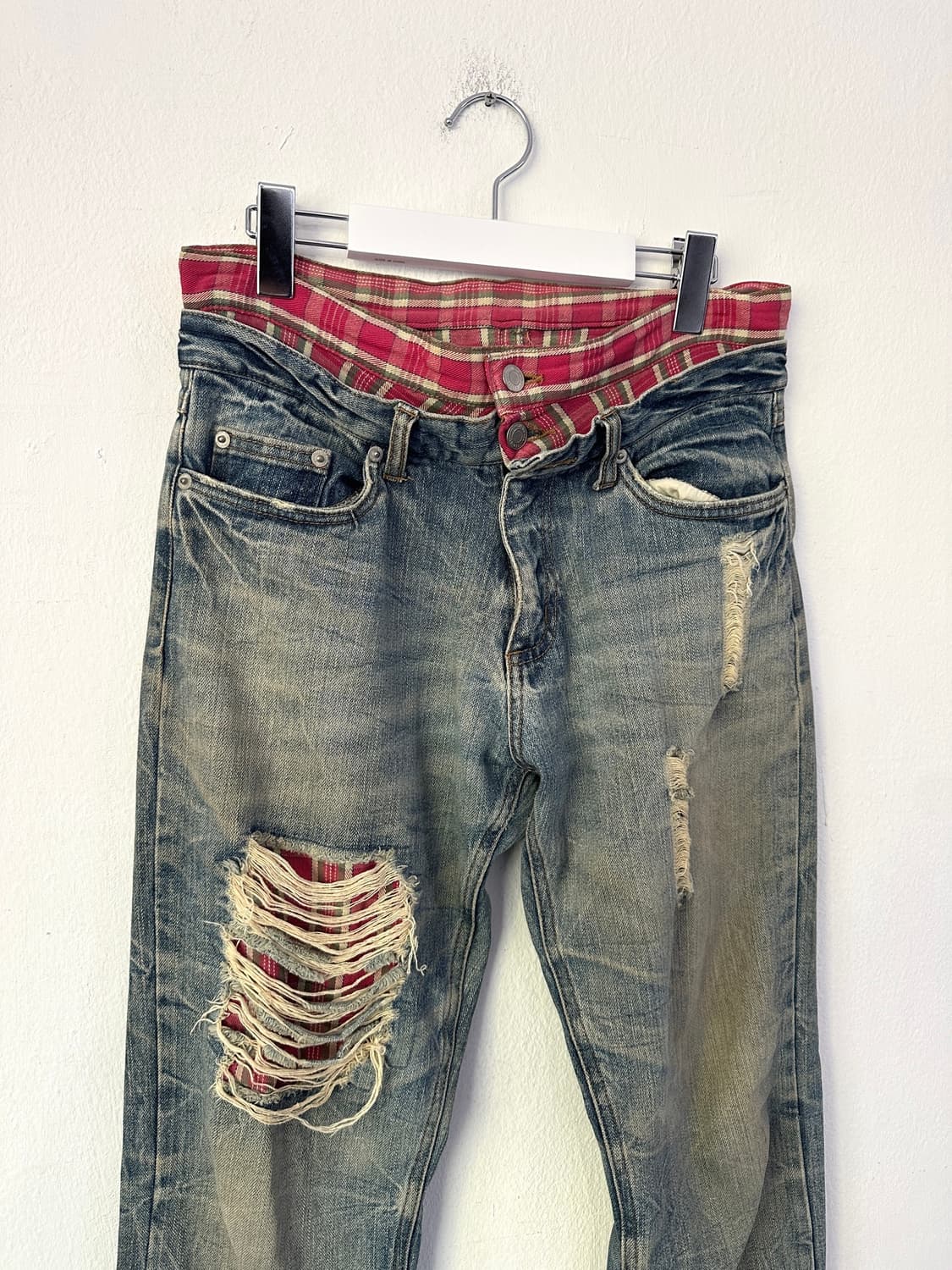 JPN VTG 체크 새깅 디스트로이드 워싱진 상품이미지5