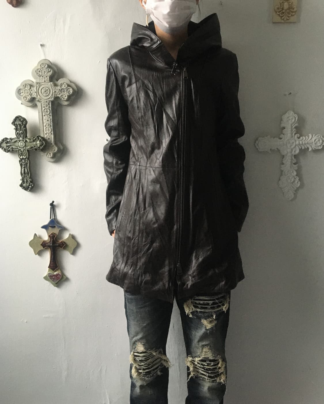 Lamb leather hood coat 상품이미지7