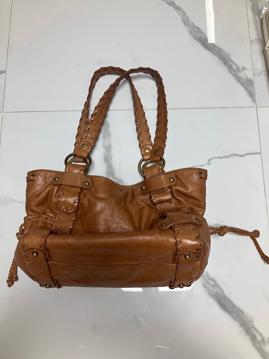 Y2K Kooba 시에나 카멜 브라운 가죽 토트백 숄더백 상품이미지1