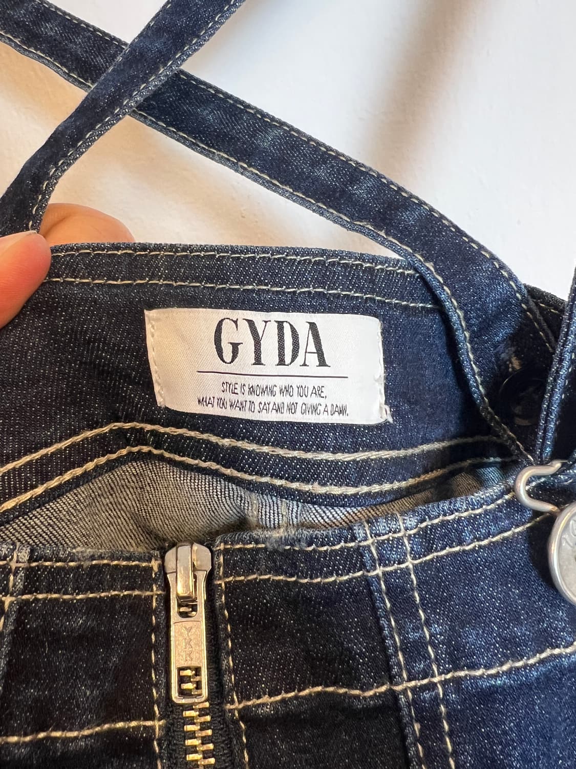 P032 JPN 모리/러블리/펑크/Y2K 데님부츠컷 멜빵팬츠 S 상품이미지3