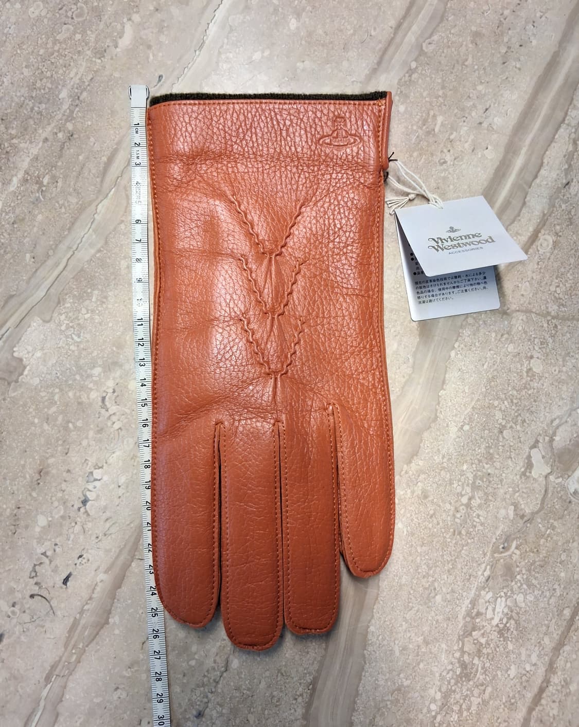 비비안웨스트우드 남성용 V 스티치 가죽 장갑 오렌지 25cm (새상품) 상품이미지7