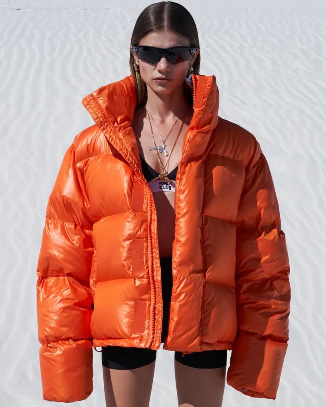 [새상품] LEEY 엠보로고 오버사이즈 푸퍼 재킷 오렌지 (현 YEEL) 상품이미지1