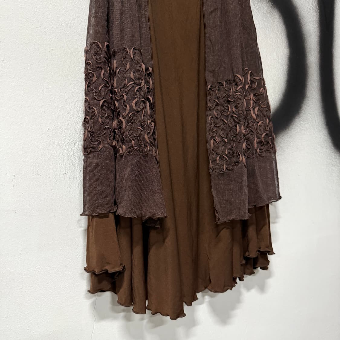 VTG 빈티지 브라운 크로셰 레이어드 밴딩 롱 스커트 상품이미지4