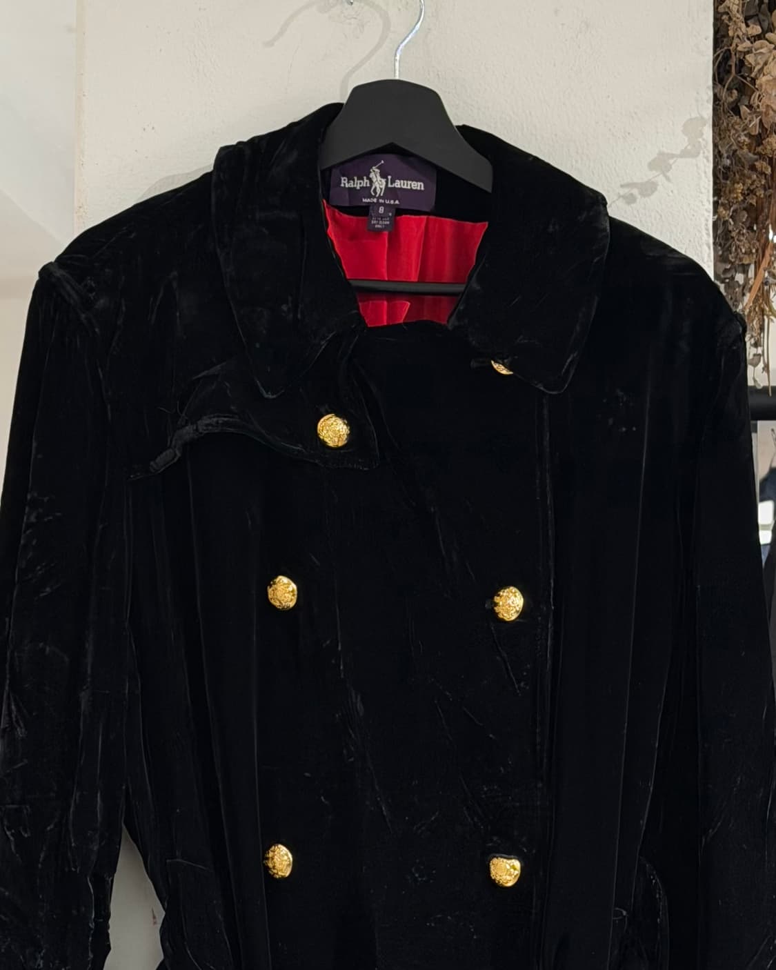 랄프로렌 퍼플라벨 블랙 벨벳 금장 버튼 벨티드 롱코트 상품이미지4