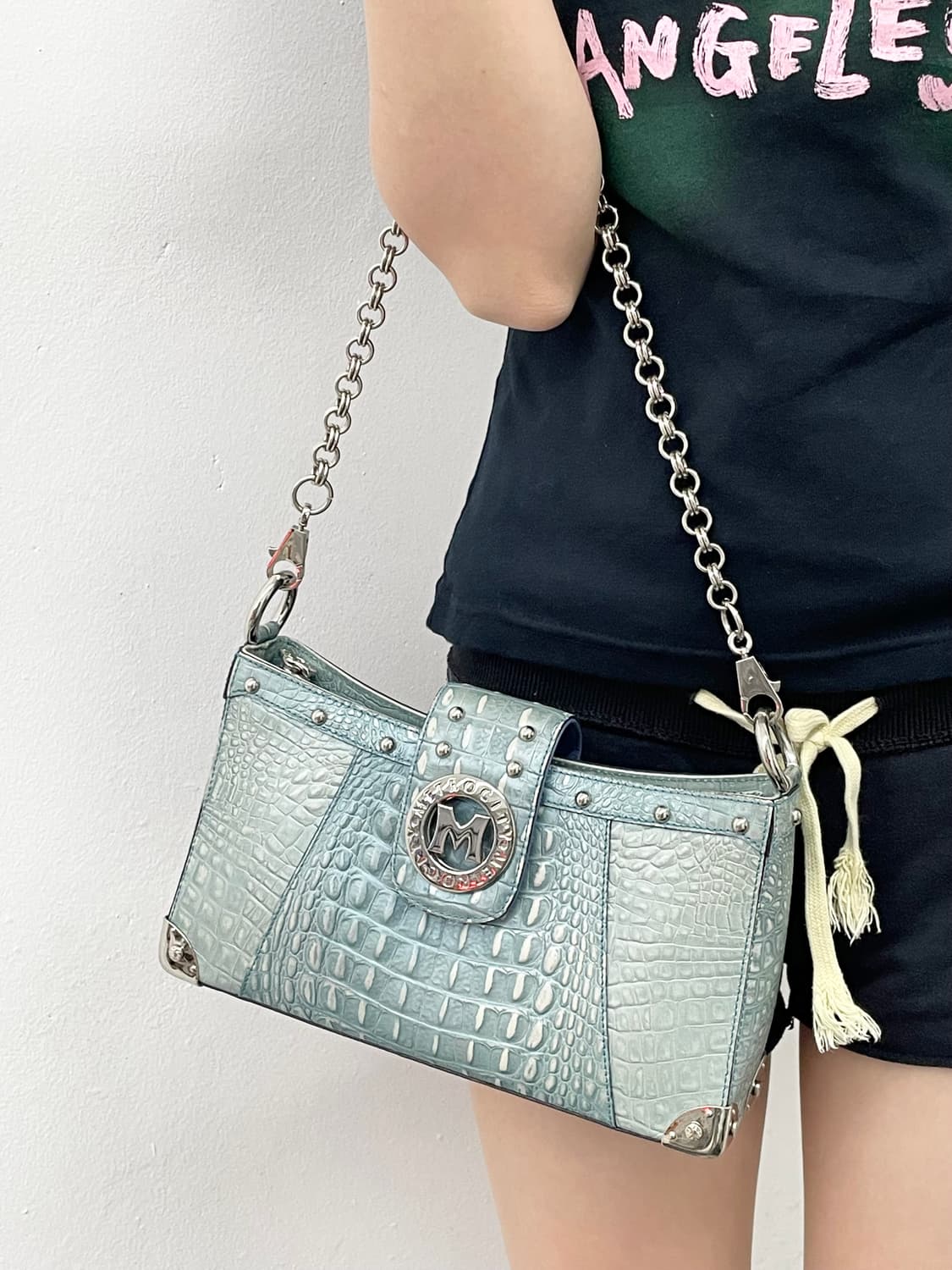 메트로시티 민트 크로커다일 은장 체인백 *레어 상품이미지7