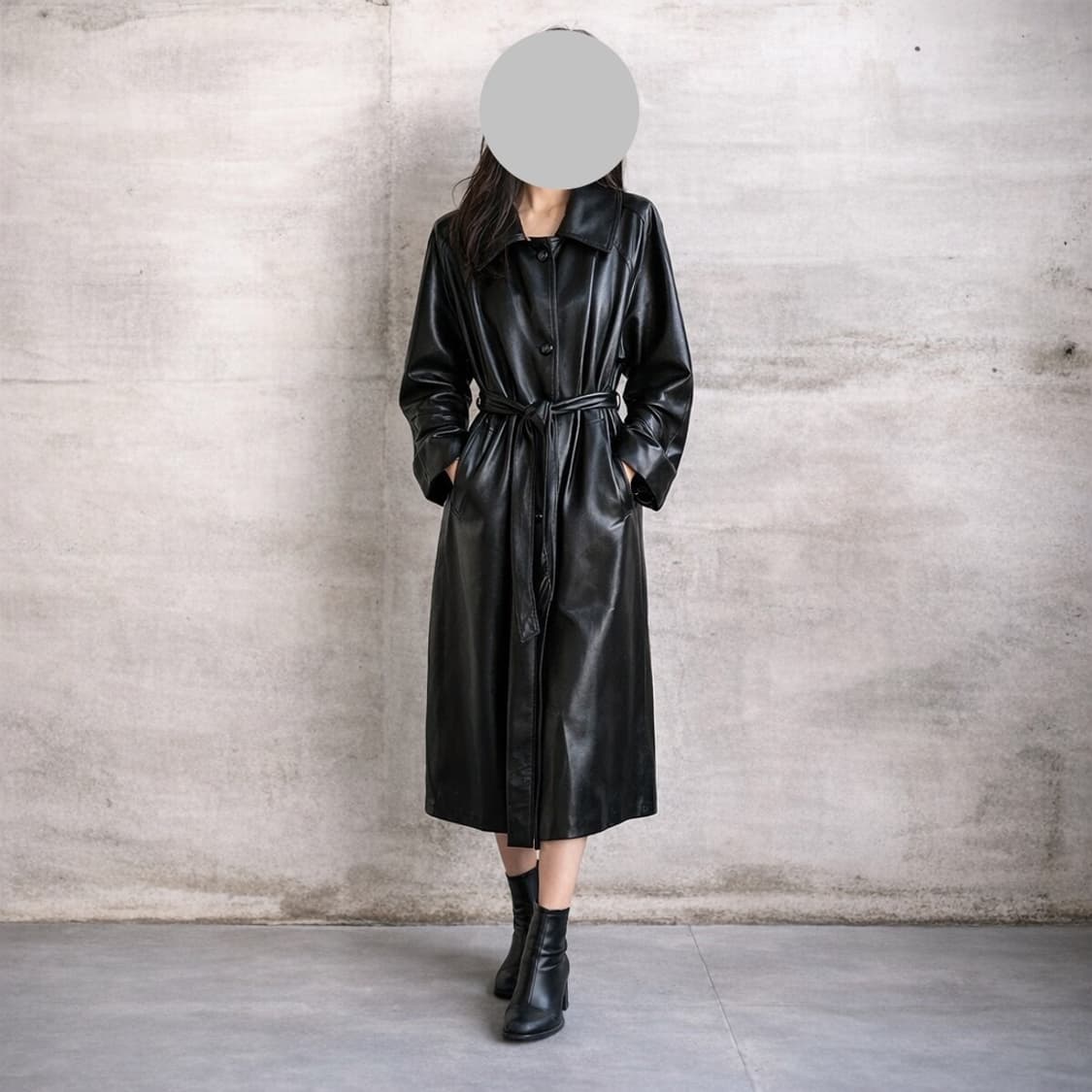 블랙 레더 롱 자켓  상품이미지1